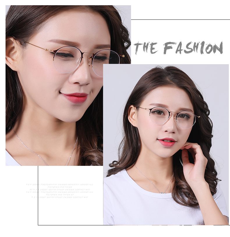 Kính không gọng kính nữ nửa khung siêu nhẹ bộ nhớ titan tròn 5 gram khung mắt lớn mặt có kính 3010 - Kính khung kính cận nam