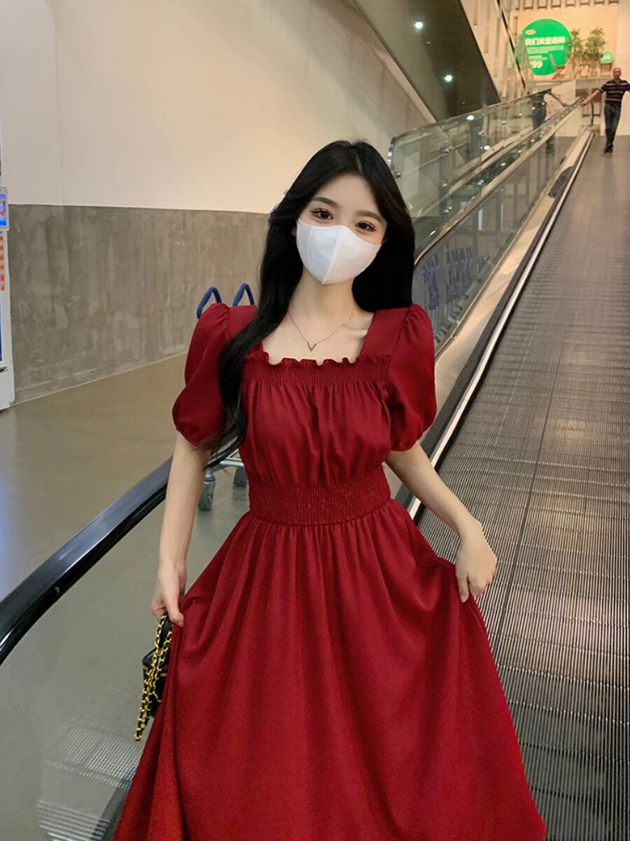 Plus Size Women's Clothing 2026 Summer New Style Slimming Elegant Age-Reducing Fashionable Dress for Chubby Girls mm Red Long Dress