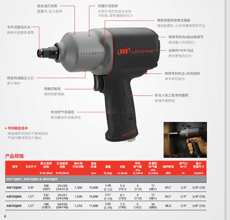 IR Ingerolan 1 2 Industrial grade pneumatic shock wrench 68-746Nm AW35QMX