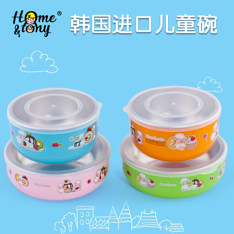 Korean Children Stainless Steel Soup Bowl with lid Blister Noodles Bowl Students Cartoon Cute Rice Bowl Insulation Cutlery Sets