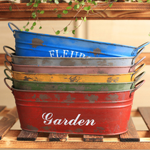 American country retro tin bucket fleshy flower pot creative balcony decorative pot Pastoral style old flowers dry flower pot