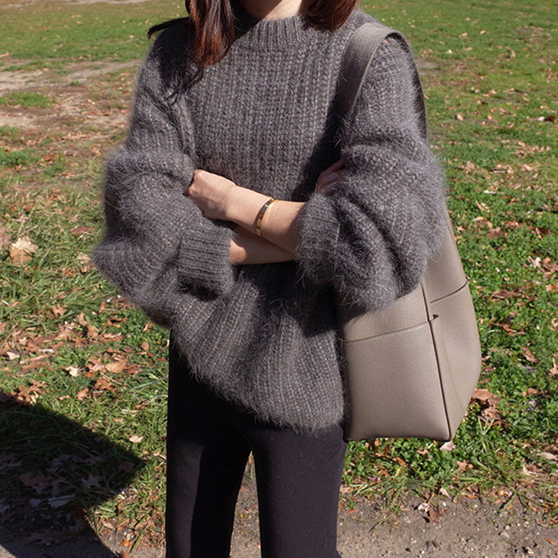 Autumn and Winter New Korean Style Lazy Style Loose Pullover Sweater for Women, Thick Wool Coarse Knit Sweater, Base Layer Sweater