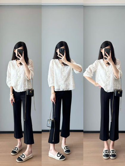 充满灵气！金丝刺绣时髦洋气蕾丝衫V领蕾丝上衣衬衫女新款2025