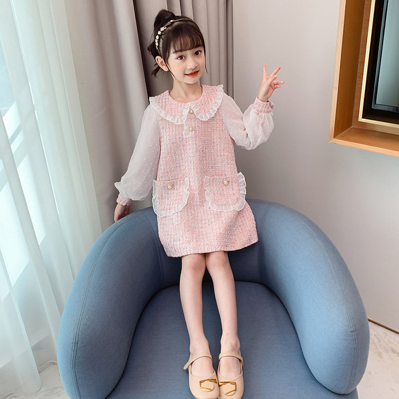 Girls' Spring and Autumn Dresses 2022 Spring New Western Style Middle-aged Children's Long-sleeved Princess Skirts Small Fragrance Style
