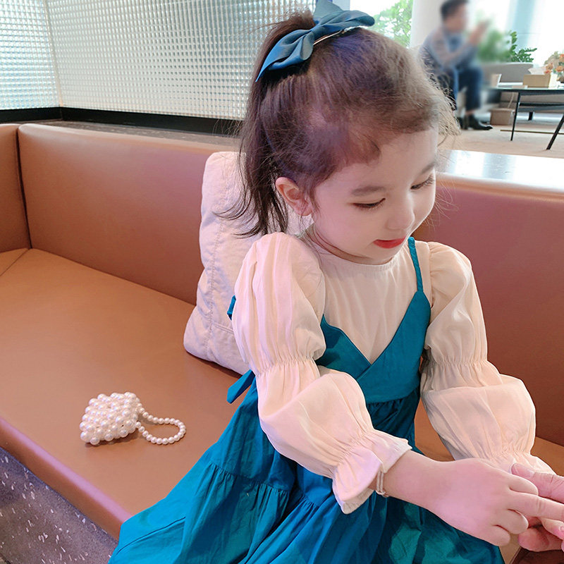 Girls fake two-piece dress 2022 early autumn new children's Korean style skirt baby Western style princess dress skirt tide