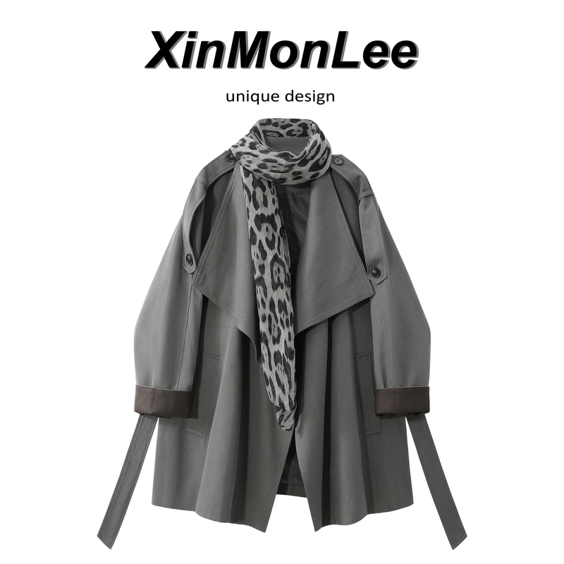 Xinmonlee Korean Style Early Autumn Atmospheric Waist-Cinching Tie-Up Trench Coat, High-End Versatile Slimming Women's Coat