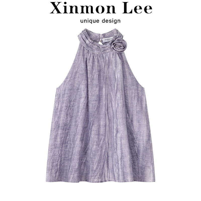 Xinmonlee Unique Rose Flower Halter Neck Sleeveless Shirt, New Summer Style with Gradient Design, Elegant and Versatile Xinmonlee Unique Rose Flower Halter Neck Sleeveless Shirt, New Summer Style with Gradient Design, Elegant and Versatile