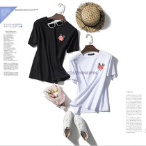 (Special) round neck pullover rose embroidery short sleeve T-shirt top female tide T200