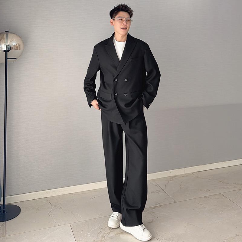 Old Money Style High-End Double-Breasted Korean-Style Casual Loose-Fitting Blazer for Men, Spring and Autumn, with a Cool and Stylish Vibe
