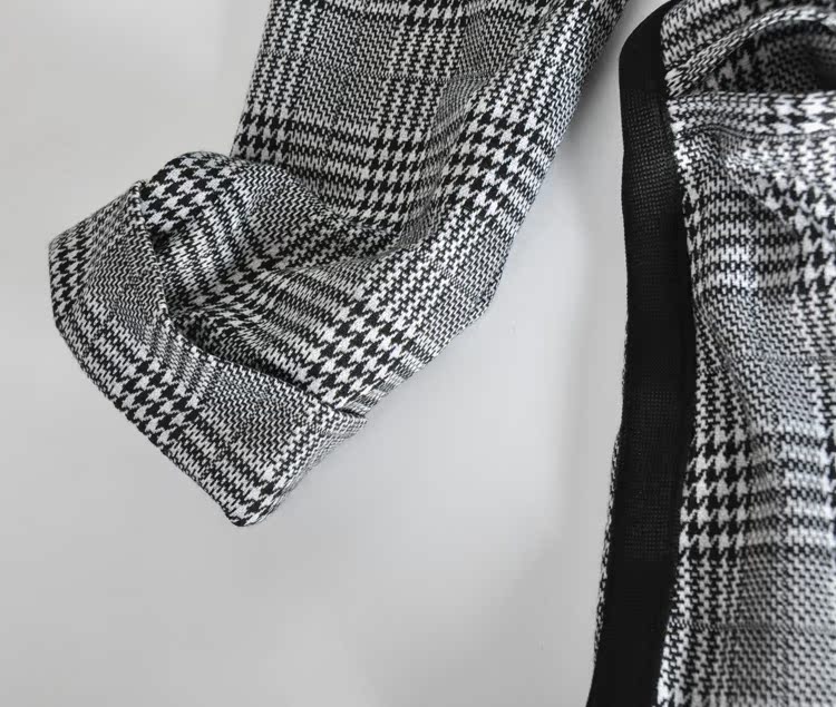 Thụy Điển DAN Ocean retro houndstooth mẫu mà không có khóa thiết kế bên chiến đấu dải màu blazer bộ vest nữ
