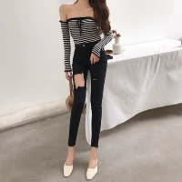 2018 phiên bản Hàn Quốc mới của quần jeans lỗ đen sang trọng nữ bó sát skinny cao eo quần chân chín quần thủy triều quần áo nữ đẹp