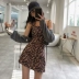 Hồng Kông hương vị retro chic sling eo cao Một từ váy mùa hè tính khí mới Slim leopard off-vai váy nữ triều đầm xòe công sở A-Line Váy