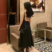 Dora Chaoren Hall Hồng Kông hương vị retro chic gợi cảm backless chéo dây dài váy dài khí chất váy nữ