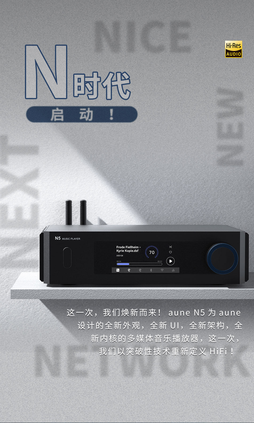 AUNE N5 Front Panel Diagram with labels