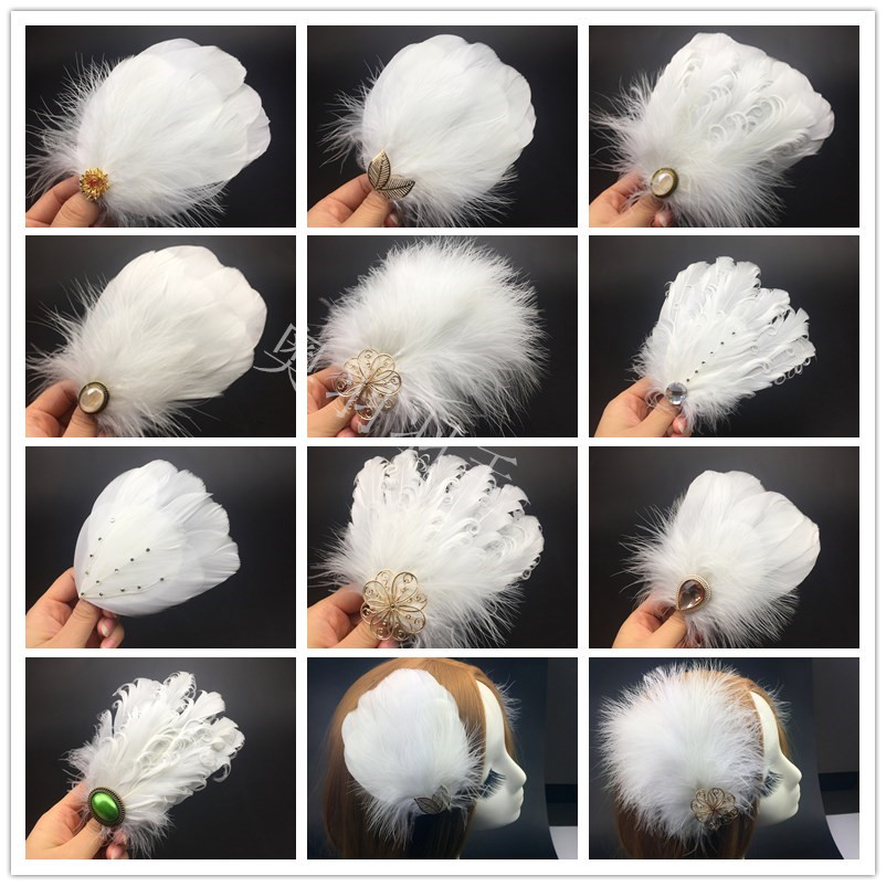 Feather Head Adorned Bridal Headwear White Feather Head Floral Hair Accessories Hairpin Feather Breast Flower Wedding photo Stage Performance