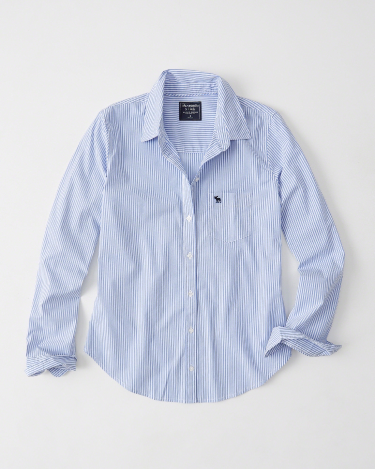 American Abercrombie & Fitch nữ đi lại áo bông poplin AF Slim mùa xuân và mùa hè mỏng mềm dài tay áo các kiểu áo sơ mi hoa nữ đẹp