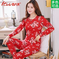 Ý lớn quần áo trung thu mùa thu quần dài của phụ nữ cotton kích thước lớn áo len cotton mẹ đỏ mỏng phần đồ lót nhiệt đồ bộ nam