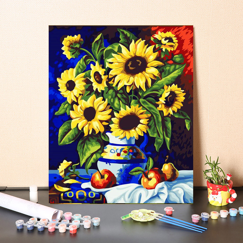 Coloring digital oil painting coloring handmade diy cure sunflower flower living room decoration oil painting sunflower 40x50
