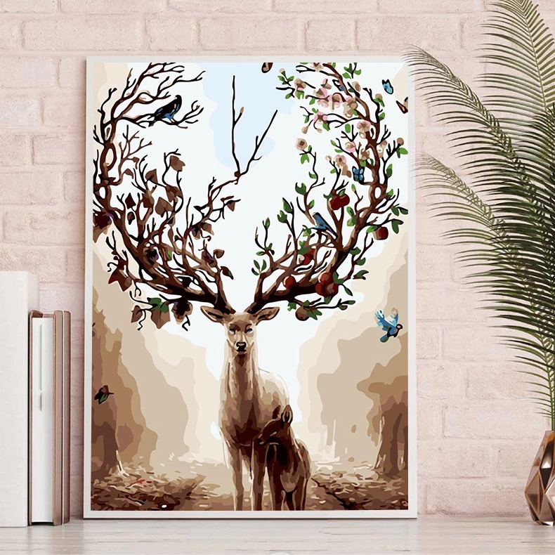 Home Dream Diy Digital Oil Painting Bedroom Living Room Oil Color Painting Animal Deer Hand Painted color Home Wall Decoration Painting