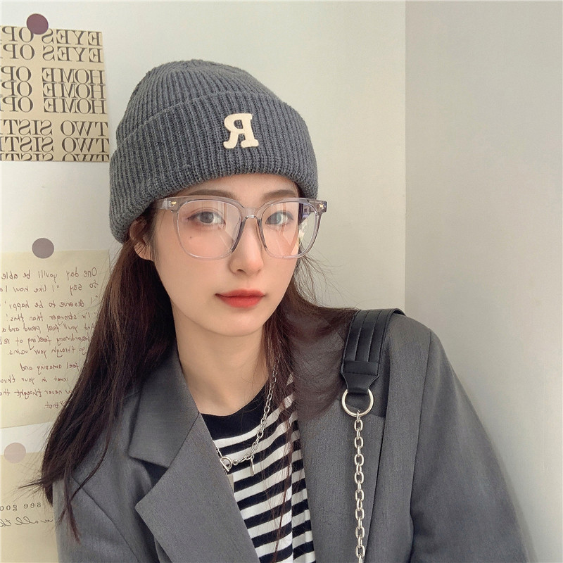 Jesenný a zimný teplý všestranný párový pulóver vlnená čiapka Pletená čiapka s písmenom R_voghion.com