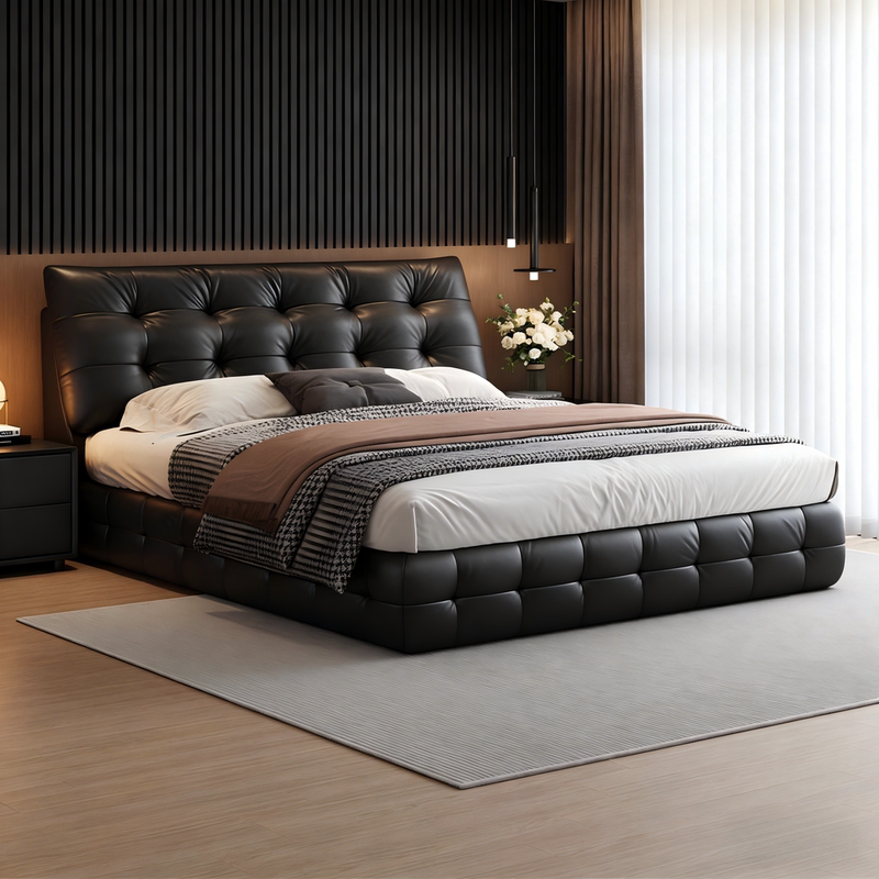 Lawrence Genuine Leather Bed, Modern Italian Style, High-End Master Bedroom King Bed, 2026 New Model Bed, Double Bed 2m X 2.2m, Wedding Bed