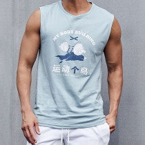 Vettel sports T-shirt sleeveless wide shoulder vest men summer collar cotton knitted breathable casual print tide 3683