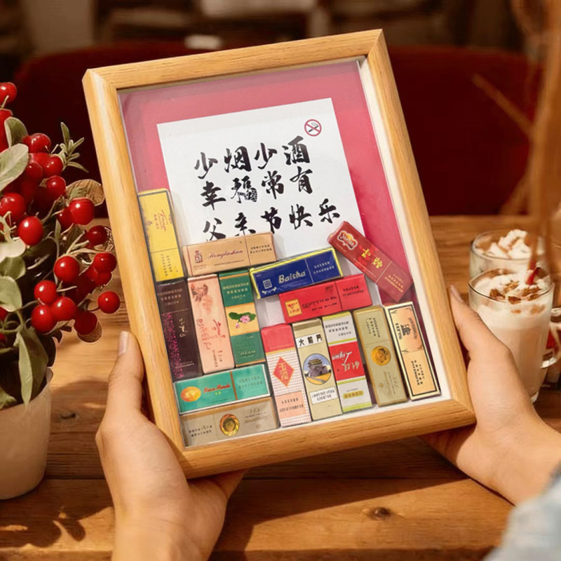 Father's Day Gift: Quit Smoking Warning Message Photo Frame Display Stand for Dad, Handmade DIY Material Kit, Cigarette Card Desktop Ornament