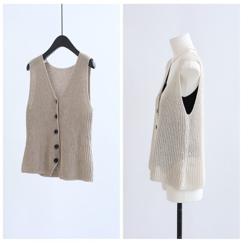 Imported Japanese Paper Yarn Sleeveless Knit Vest Summer V-Neck Cardigan Relaxed Old Money Style Top Chunky Knit Fashionable Vest