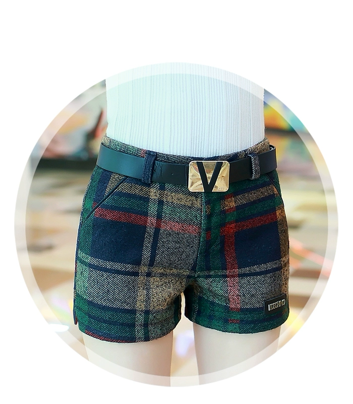 Quần short len ​​nữ mùa thu đông 2018 mới mặc dày kẻ sọc nữ mùa đông quần dài mùa đông quần ống rộng thủy triều
