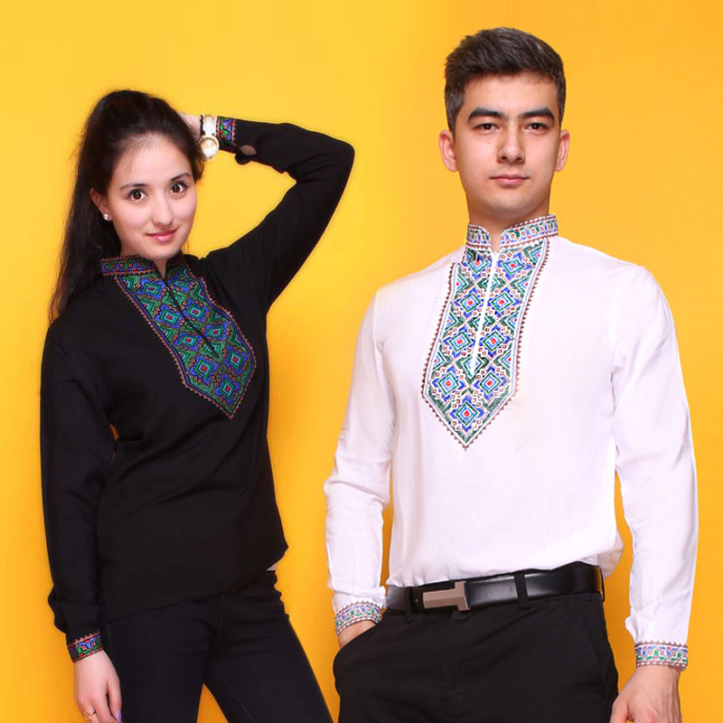 Xinjiang ethnic style embroidered shirt women's long sleeve collar cotton embroidery men's T-shirt staff work clothes kanway shirt