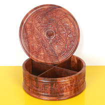 Solid wood dried fruit box with lid walnut fruit plate household snack box hand-carved New Year wedding snack plate