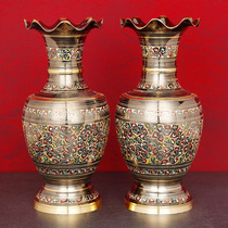  Copper vase ornaments a pair of brass imported crafts living room model room dried flower decorations Chinese soft decorations