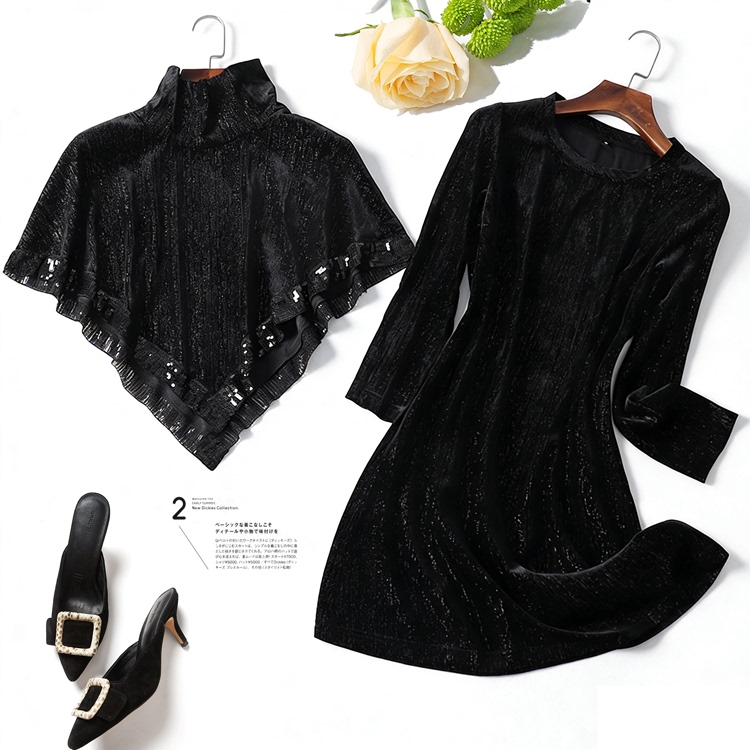 Bring Your Own Elegance! High-Neck Sequin Cape Shawl Dress, Waist-Cinching and Slimming, Annual Party Dress Oc0A297 Bring Your Own Elegance! High-Neck Sequin Cape Shawl Dress, Waist-Cinching and Slimming, Annual Party Dress Oc0A297