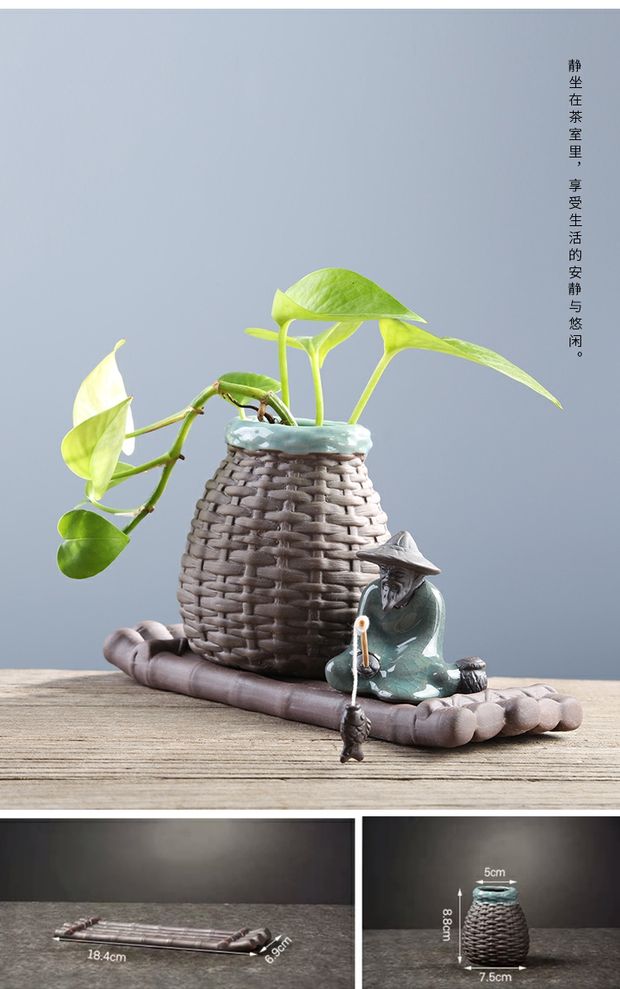 Sáng tạo gừng Taigong câu cá bình gốm văn hóa nước cắm hoa đơn giản hiện đại phong cách Trung Quốc phòng khách trang trí nhà - Vase / Bồn hoa & Kệ chậu trồng mai