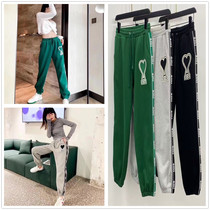 Tide brand AMI 2020 autumn and winter new peach heart letter embroidery heart A-word pattern velvet trousers