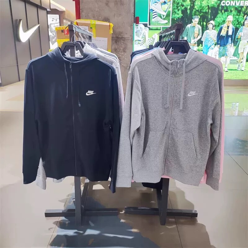 Nike Men's and Women's Spring Knitted Pure Cotton Embroidered Sweatshirt with Small Hook, Loose Fit, Sports Casual Hooded Zip-Up Jacket