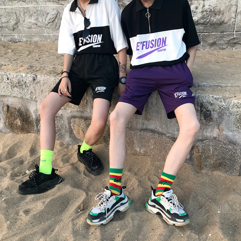 Hàn quốc INS Harajuku BF sinh viên lỏng lẻo ulzzang hoang dã năm quần nam giới và phụ nữ triều vài thể thao giản dị quần short mẫu quần sooc nữ đẹp 2021