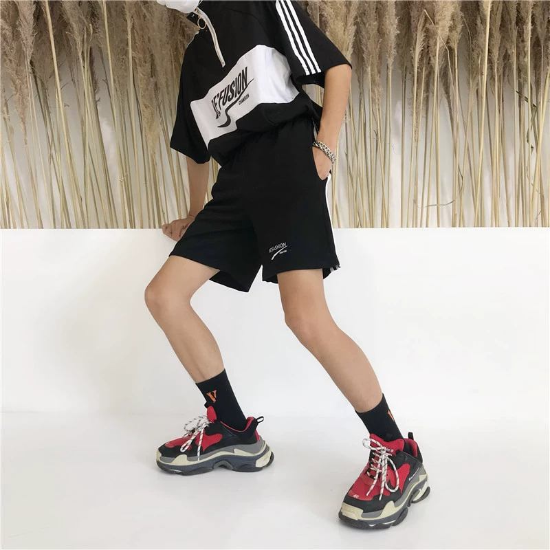 Hàn quốc ins Harajuku phong cách bf casual loose ulzzang quần short sinh viên thể thao hoang dã năm quần quần nam giới và phụ nữ