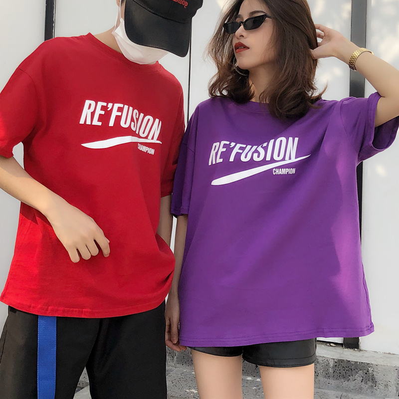 Hàn quốc phiên bản của ulzzang Harajuku BF phong cách cá tính lỏng giản dị T-Shirt nam giới và phụ nữ hoang dã ngắn tay những người yêu thích mặc thủy triều sinh viên áo thun kiểu đẹp