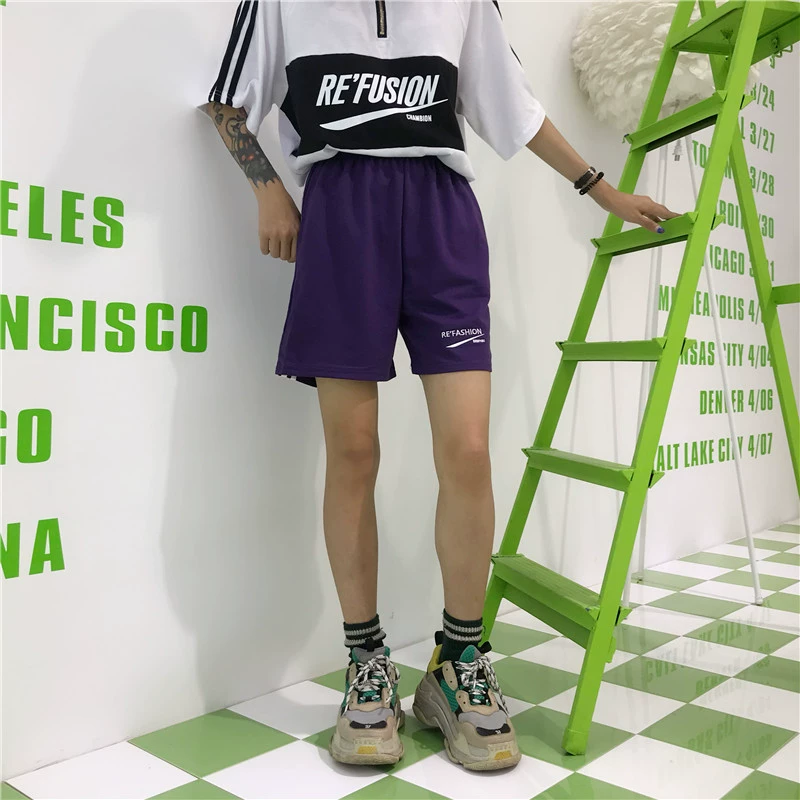 Hàn quốc ins Harajuku phong cách bf casual loose ulzzang quần short sinh viên thể thao hoang dã năm quần quần nam giới và phụ nữ