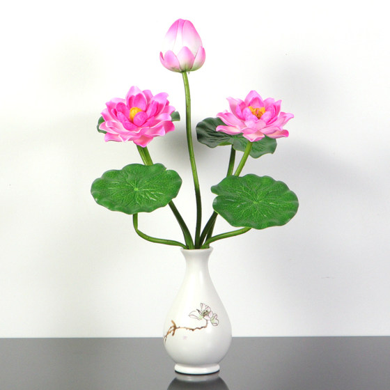 仿真莲花荷花供佛家居客厅落地摆设摆件假花塑料花装饰花荷叶单支