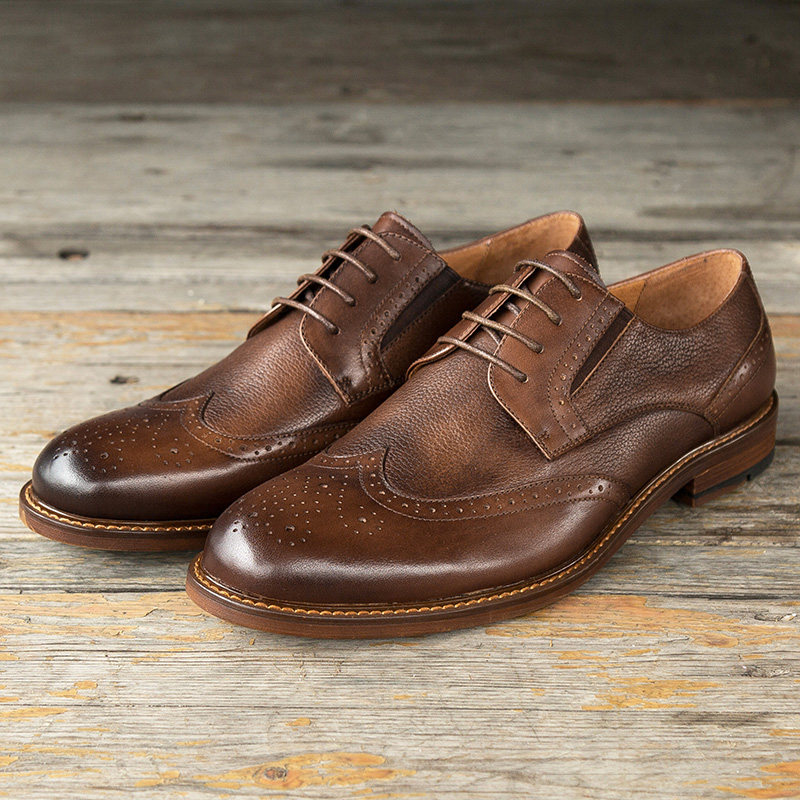 新品英伦风布洛克款式男鞋复古手工雕花皮鞋商务正装休闲鞋百搭潮