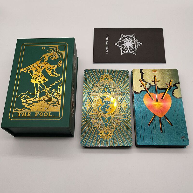 This Season's New Wiedt Tarot Cards Are Plastic with Gold Foil, Waterproof, 12*7, with Delivery and Instruction Booklets in Both Chinese and English, Beautiful Peacock Green