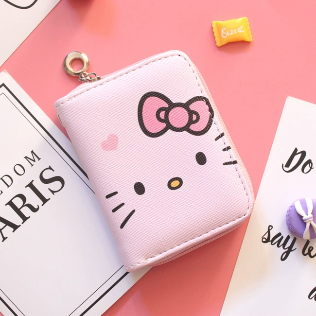 Ví ngắn dây kéo ngắn hoạt hình dễ thương hello kitty Hello Kitty nhỏ tươi nữ sinh viên ví tiền - Ví tiền