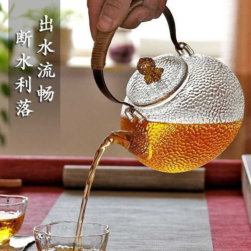 Cooking teapot Ti-beam pot thickened heat-boiling kettle black crystal stove special domestic bubble teapot hammer stride glass teapot
