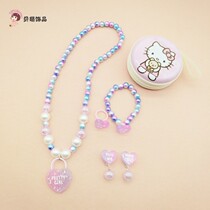 Childrens necklace bracelet ring earrings set cute resin color matching love lock key necklace jewelry childrens jewelry