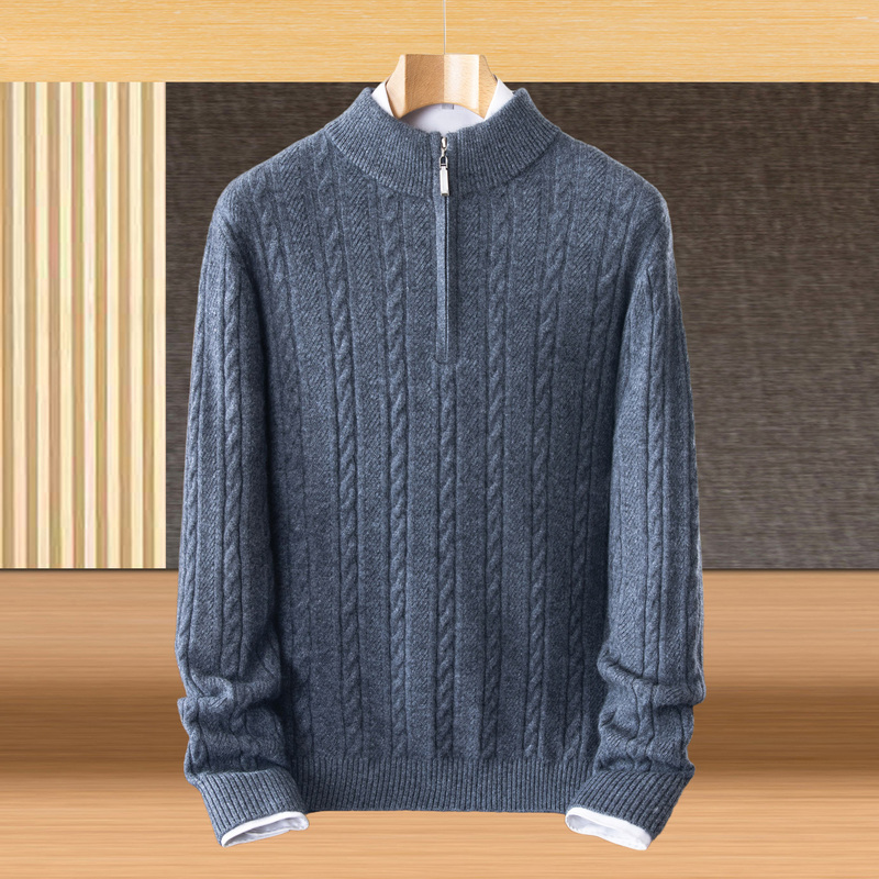 100% Pure Cashmere Sweater for Men, Half-High Collar with Zipper, Base Layer Knitwear, Loose and Thick Wool Sweater for Young and Middle-Aged People 100% Pure Cashmere Sweater for Men, Half-High Collar with Zipper, Base Layer Knitwear, Loose and Thick Wool Sweater for Young and Middle-Aged People