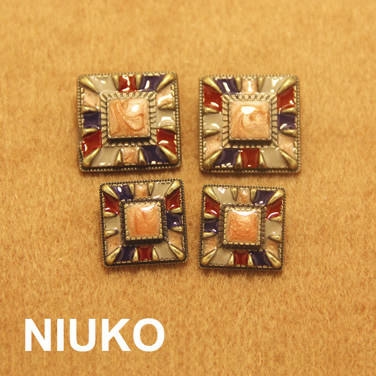 NIUKO square accessories custom-made ultra-superior ancient bronze color delicacy big clothes button Costume Design Buttons DIY