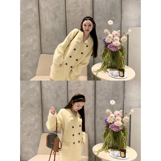 11/10 20:00【light yellow】超高克重 特种兔绒拉毛双排扣大衣
