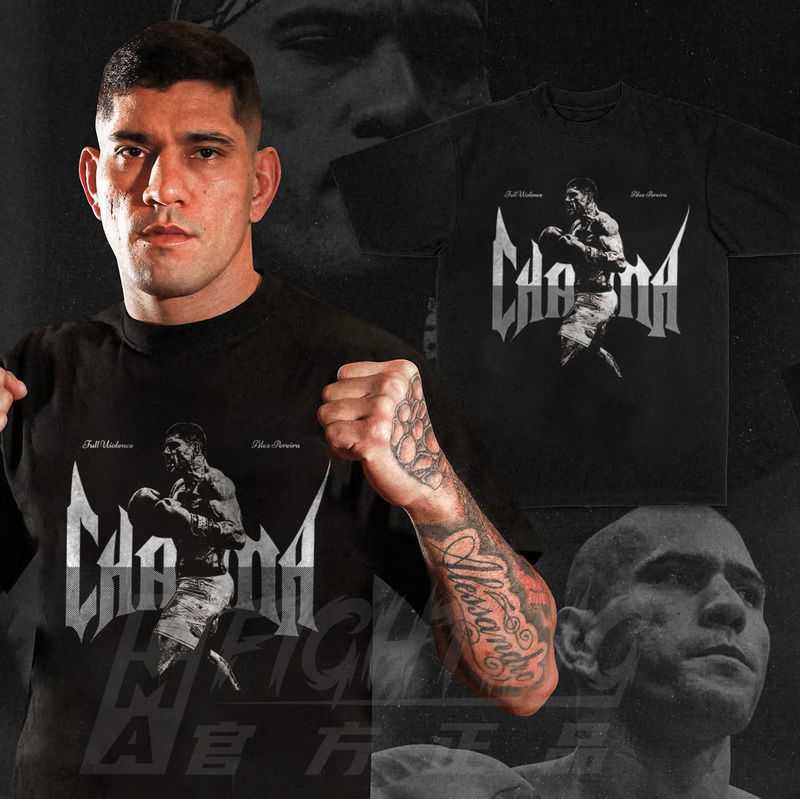 Ufc320 Pereira New Short-Sleeved T-Shirt Pure Cotton American Style Small Neckline Trendy Sports Casual Boxing Mma